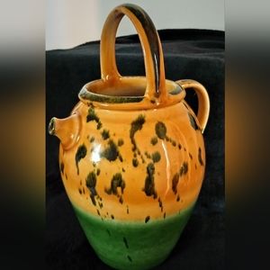 Vintage Ceramic Pitcher Two Handles Made In Italy